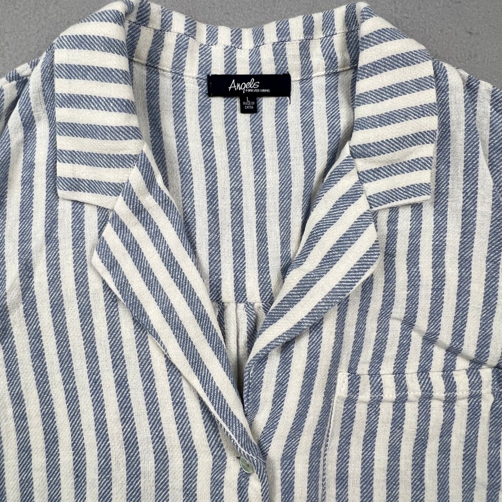Angels Forever Young Striped Sleeveless Top Womens L Linen Blend Casual Summer - Picture 7 of 12